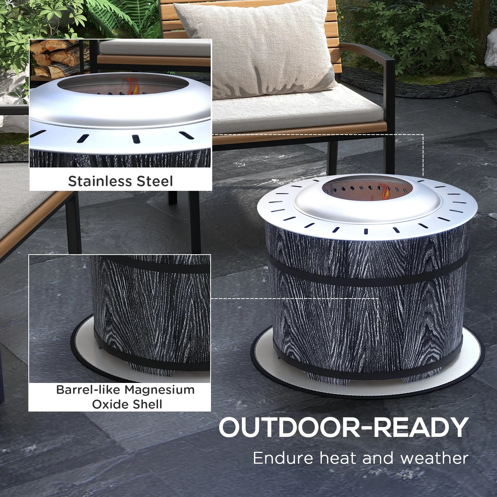 Smokeless Fire Pit with Mat, 20" Firepit, Magnesium Oxide, Black