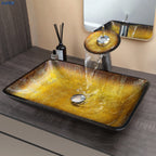 KEMAIDI Big Tempered Glass Basin Sink Washbasin Bathroom Vessel Sinks Counter Top Bowl Washroom Vessel Vanity Sink Faucet Set