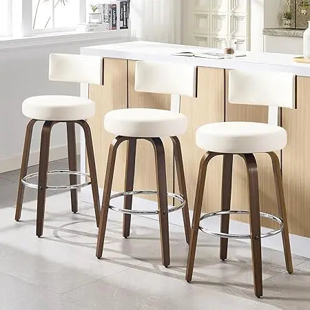 Walnut Crest Swivel Faux Leather Bar Stools