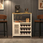 3-Tier Wine Bar Cabinet with LED Lights, Wine Rack, Glass Holder & Mesh Door Storage