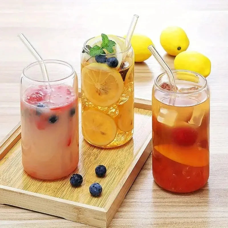 Coastal Glass Tumbler Collection with Bamboo Lids & Glass Straws