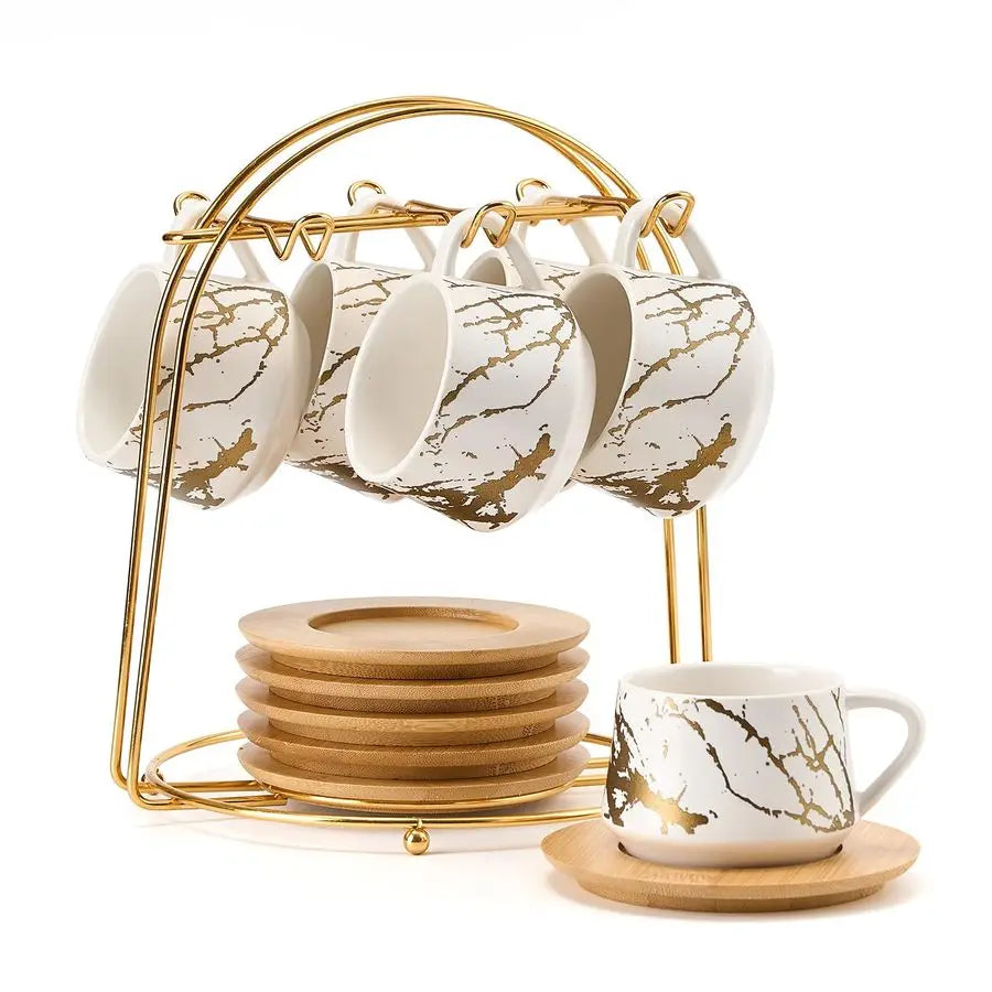 Café Lumière Ceramic Espresso Cup Set with Metal Stand