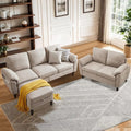 Beige Sectional Sofa & Loveseat Set with Storage Ottoman