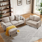 Beige Sectional Sofa & Loveseat Set with Storage Ottoman