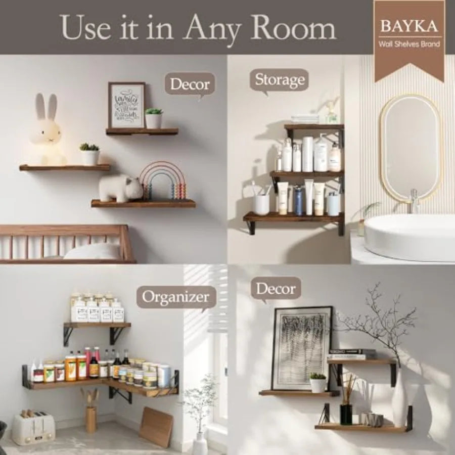 Heritage Rustic Wall Shelf Collection – Triple Tier Floating Display Shelf