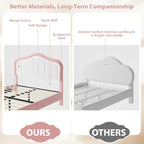 Kids Upholstered Bed Frame with LED Crown Headboard, Velvet Fabric and Metal-Wood Construction, Modern Princess Style Platform B