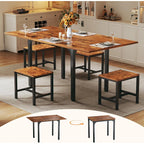Extendable Kitchen Table Chairs Set of 4,  Compact Kitchen Table and 4 Stools Small Space,