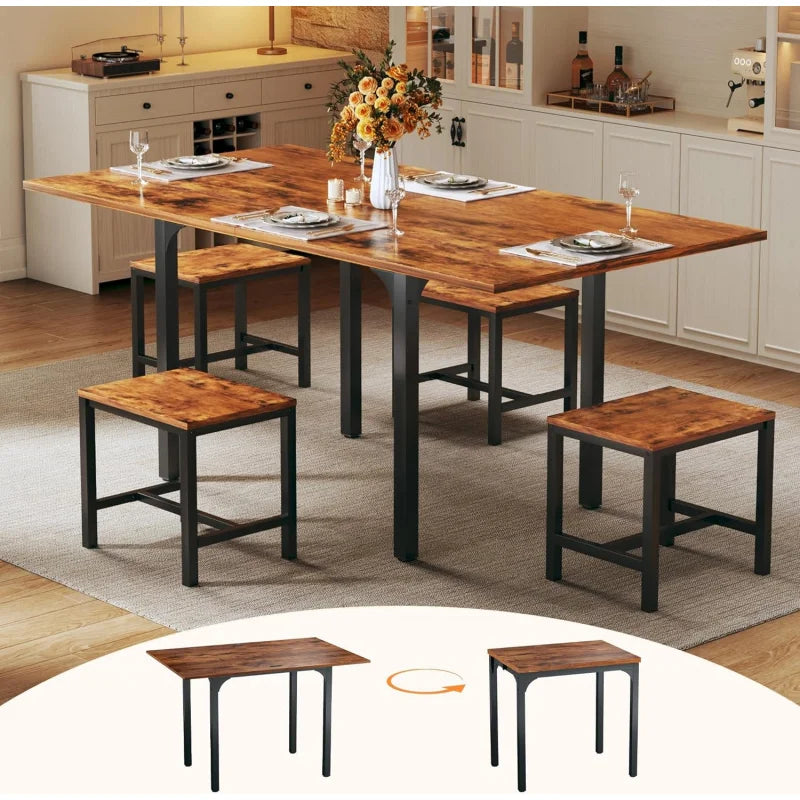 Extendable Kitchen Table Chairs Set of 4,  Compact Kitchen Table and 4 Stools Small Space,