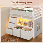Twin Low Loft Bed with Tent, Storage & LED Lights