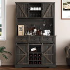 Farmhouse Coffee Bar Hutch with Sliding Barn Door, Wine Racks & 3 Drawers