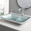 KEMAIDI Big Tempered Glass Basin Sink Washbasin Bathroom Vessel Sinks Counter Top Bowl Washroom Vessel Vanity Sink Faucet Set
