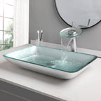 KEMAIDI Big Tempered Glass Basin Sink Washbasin Bathroom Vessel Sinks Counter Top Bowl Washroom Vessel Vanity Sink Faucet Set