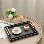 Noir Luxe Decorative Serving Tray Set with Gold Handles – 2 Piece