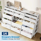 14-Drawer Fabric Storage Dresser with Wooden Top
