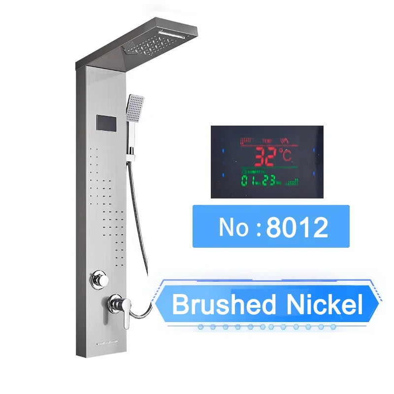 Cascade Luxe LED Shower Panel System with Digital Temperature Display & SPA Massage Jets