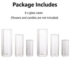 Ribbed Glass Candle Holder & Vase Set – 6 Piece