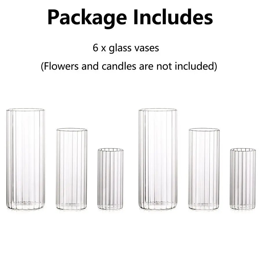 Ribbed Glass Candle Holder & Vase Set – 6 Piece