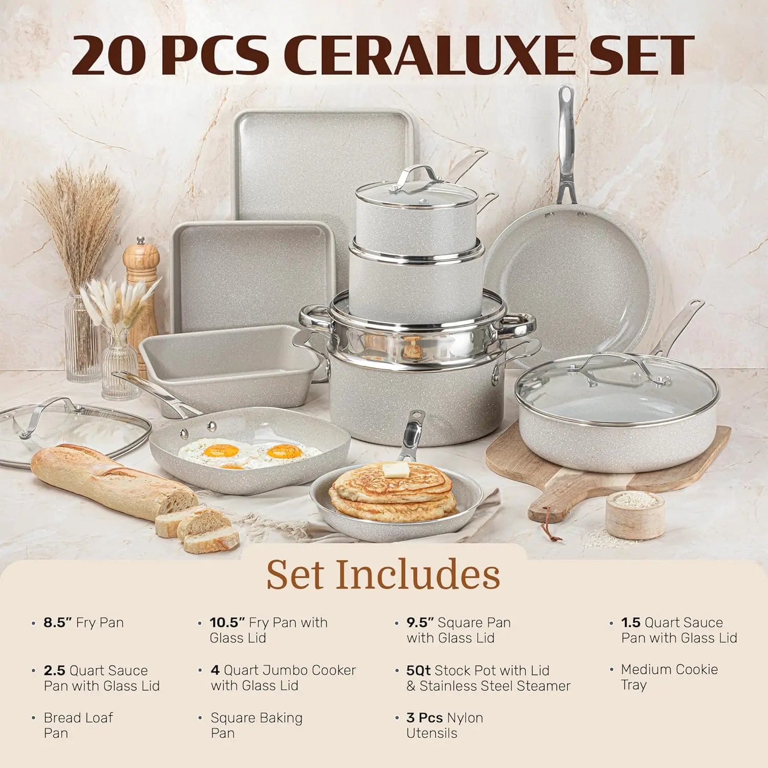 Hearthstone Ceramic Nonstick Cookware Collection – 20 Piece Set