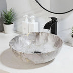 Aurora Luxe Marbled Ceramic Vessel Sink with Matte Black Waterfall Faucet Set