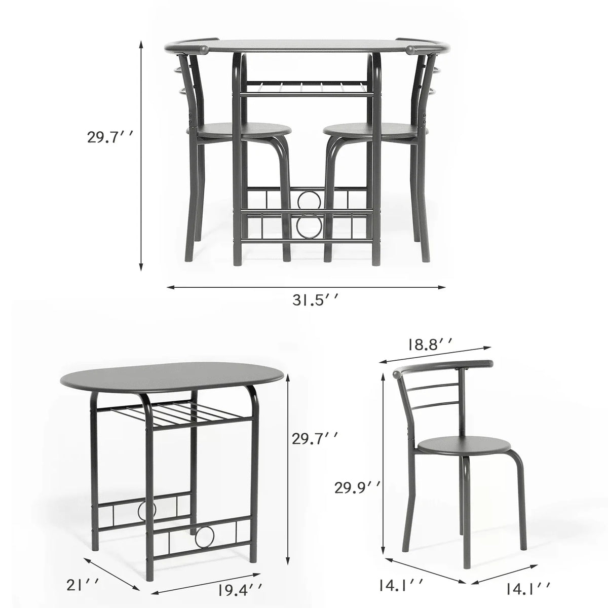 Round Dining Table & Chair Set with Wine Storage