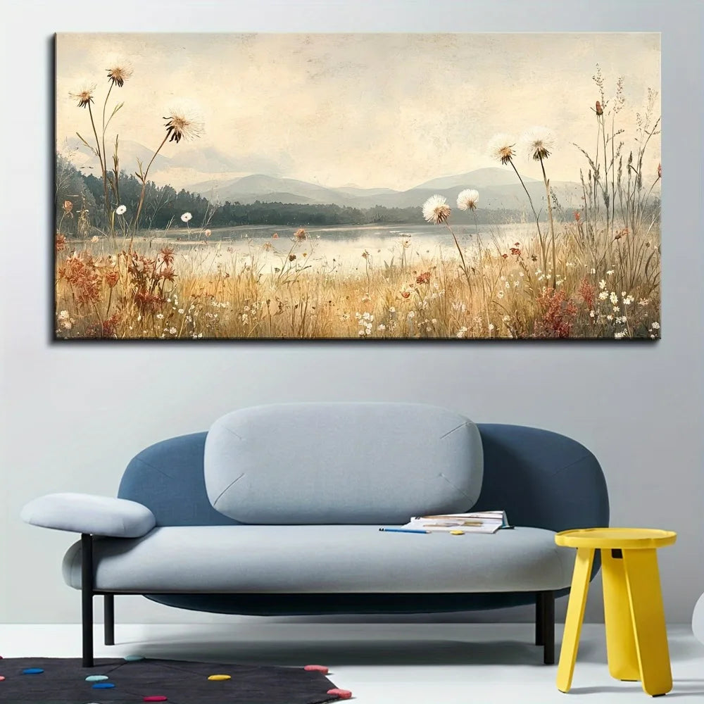 Autumn Meadow Watercolor Landscape Canvas Wall Art