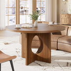 Round Dining Table for 4-6, Wood Dining Room Table, Kitchen Dinner Tables | 47.2'' Farmhouse Dining Room Table with Wooden Pedestal Base, Circle, for Living Room, Balcony, Apartment, O-Shape