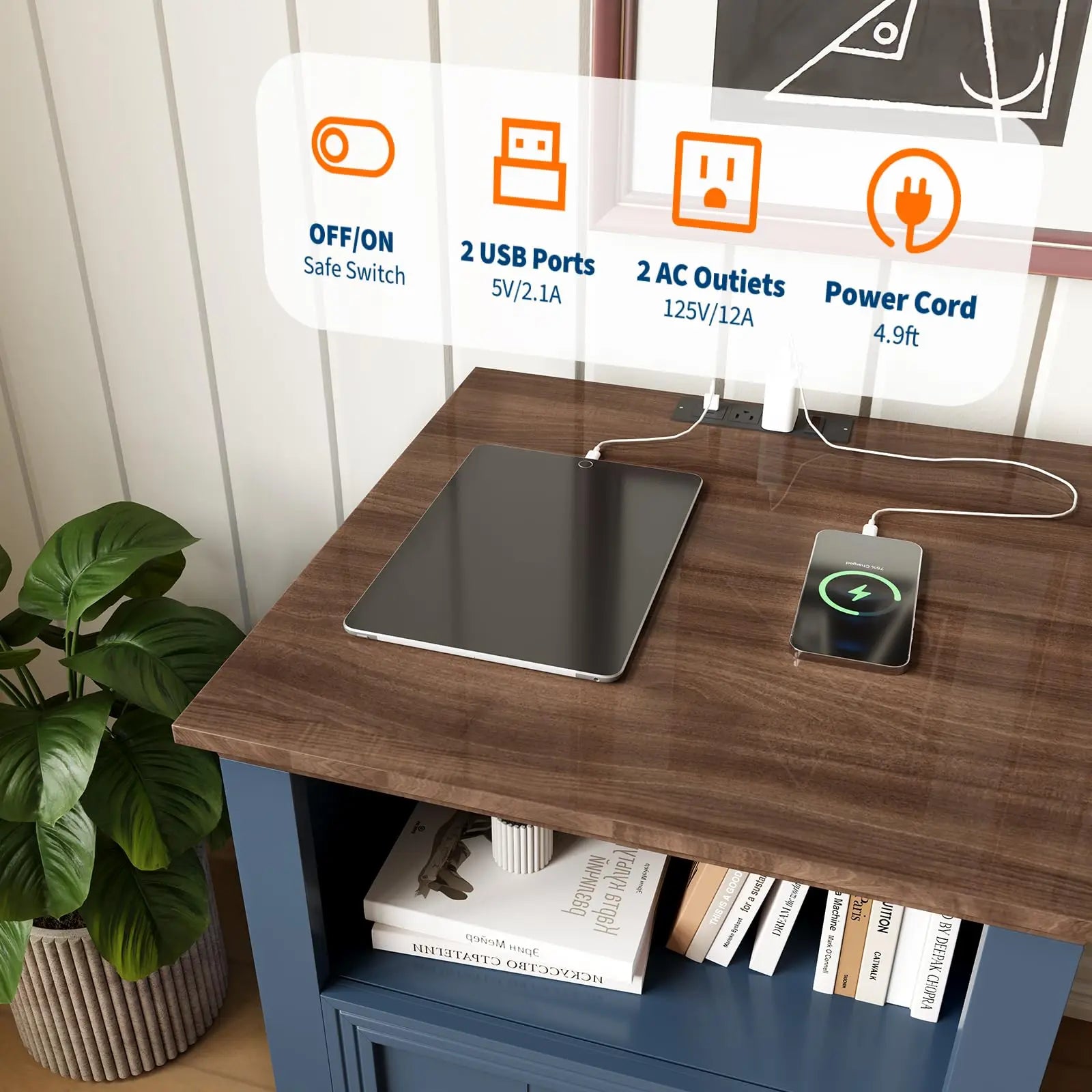 Ridgewood Farmhouse Nightstand with Charging Station