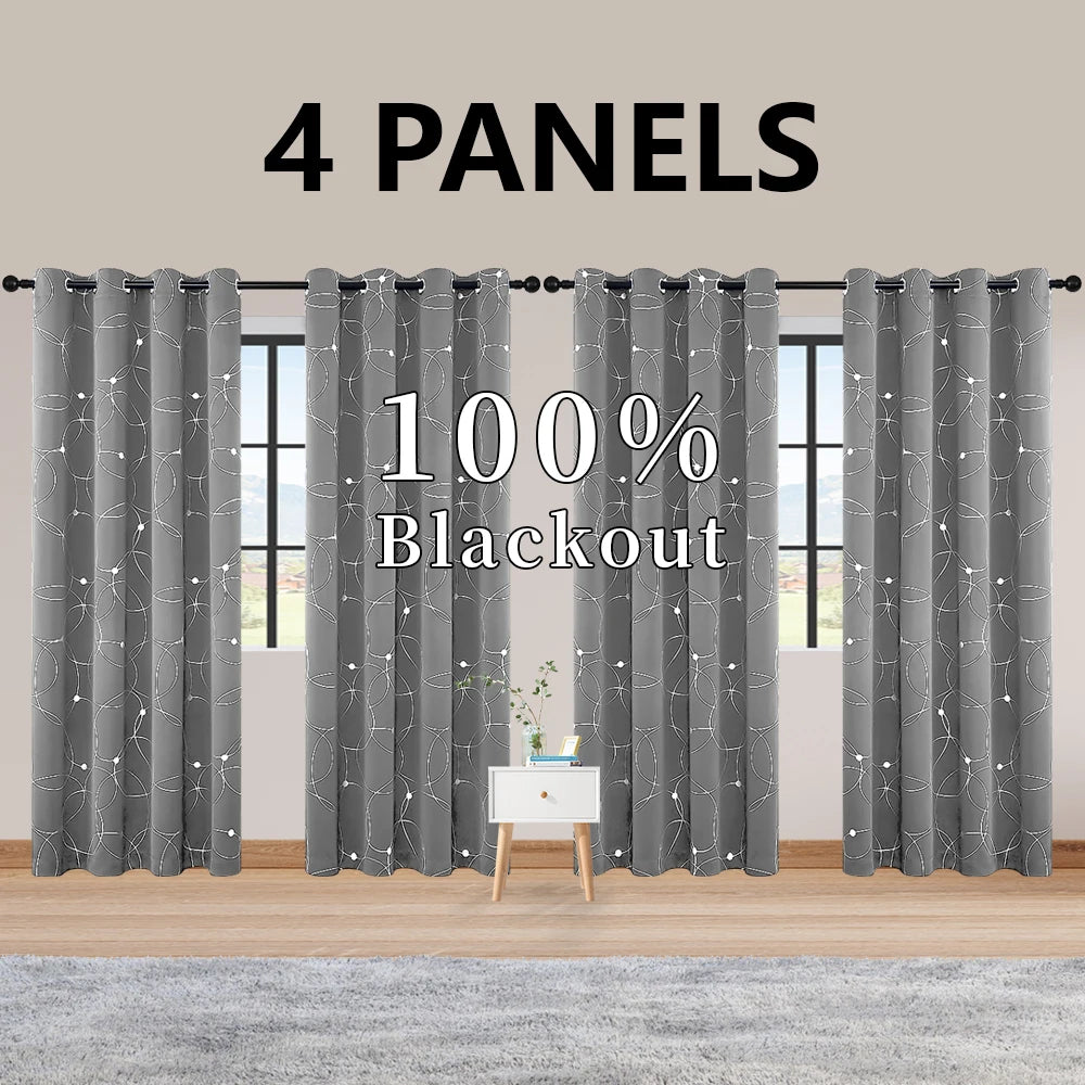 LunaShield Blackout Thermal Foil Grommet Curtain Panels – 4 Piece Set