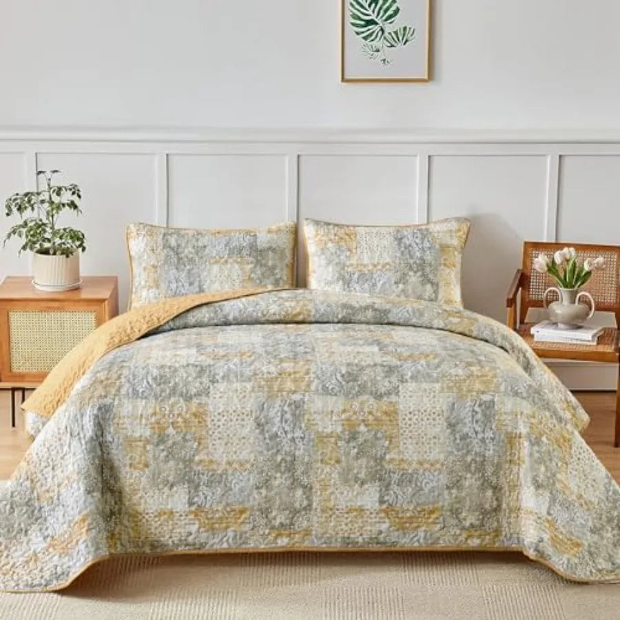 Haven Meadow Boho Floral Quilt Set – 3 Piece