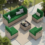 7-Piece Patio Furniture Set, Outdoor Rattan Sectional Sofa with Tempered Glass Table, All-Weather, for Garden, Porch, Backyard
