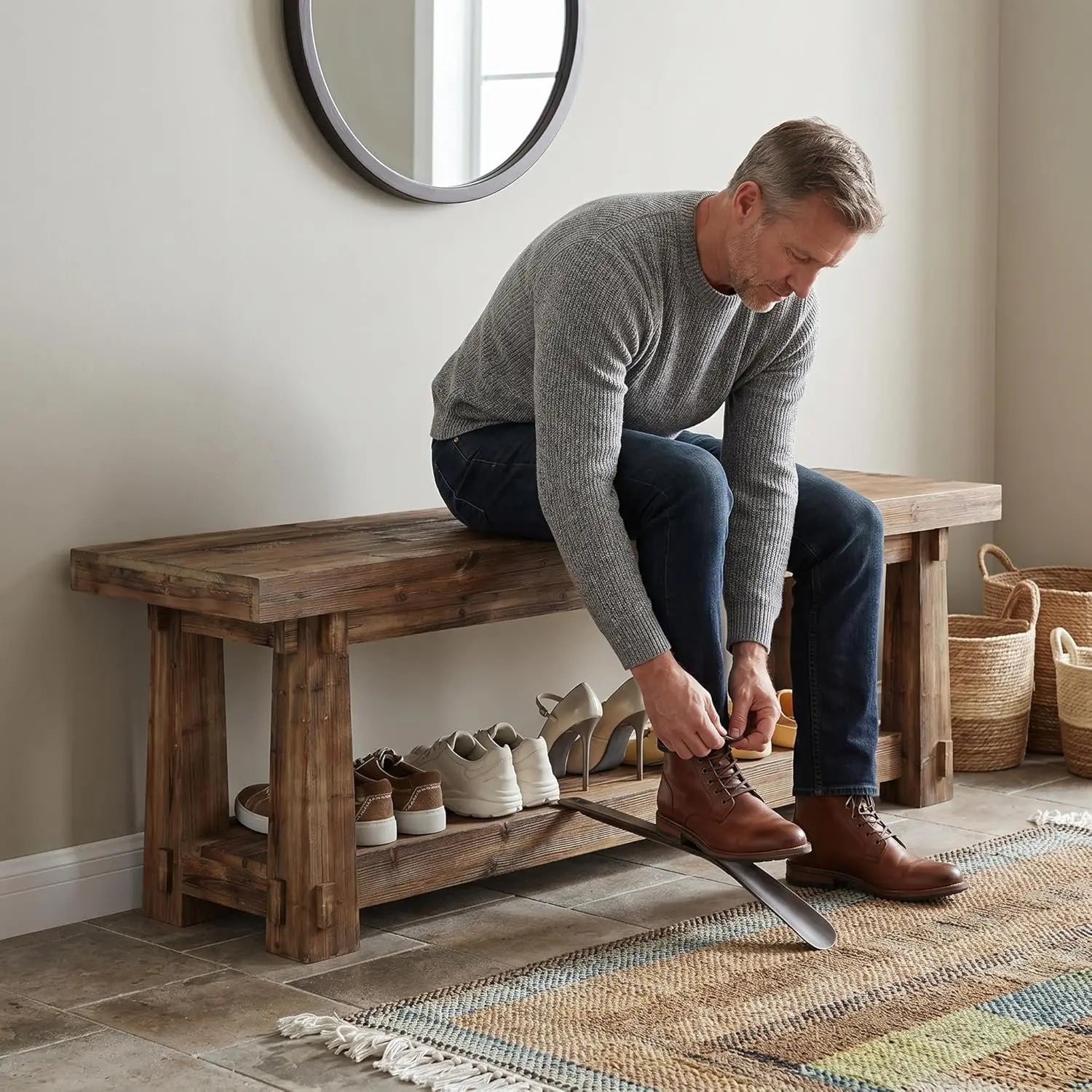 Haven Ridge Solid Wood Entryway Bench with Shoe Storage