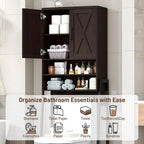Farmhouse Over Toilet Storage Cabinet, Metal Frame with Barn Doors, Space-Saving Bathroom Rack