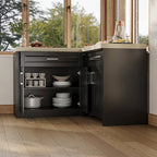 L-Shaped Kitchen Pantry Cabinet with 4 Doors, 2 Drawers, Open Storage & Spacious Countertop