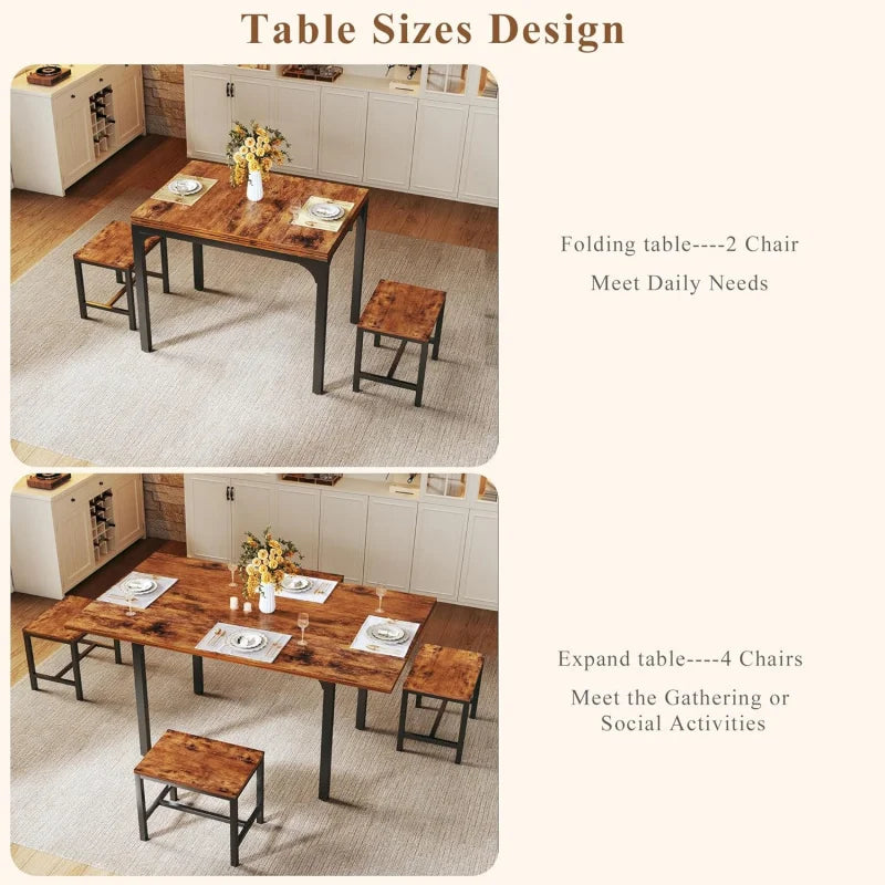Extendable Kitchen Table Chairs Set of 4,  Compact Kitchen Table and 4 Stools Small Space,