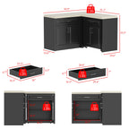 L-Shaped Kitchen Pantry Cabinet with 4 Doors, 2 Drawers, Open Storage & Spacious Countertop