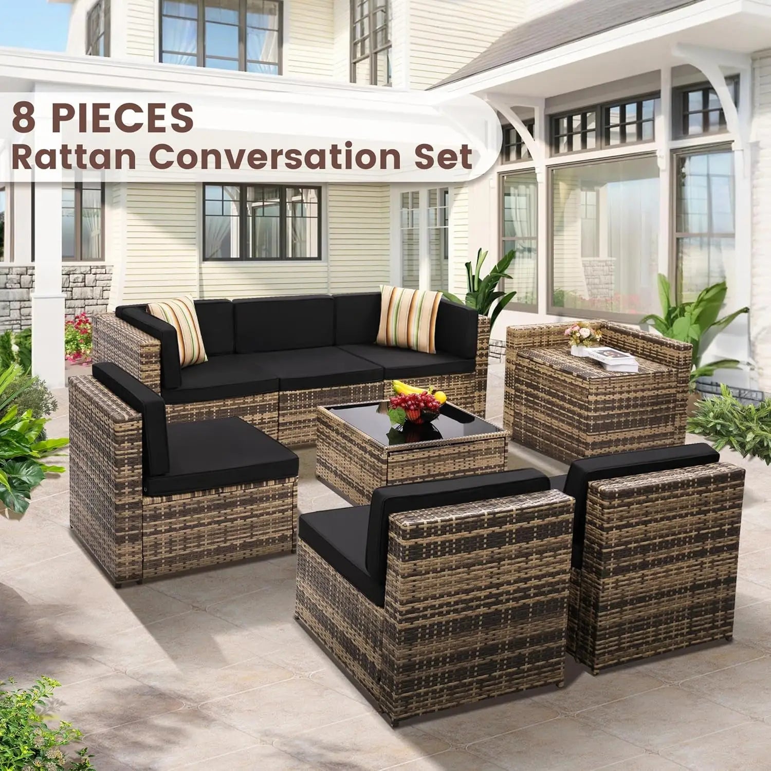 Aspen Ridge 8-Piece Outdoor Wicker Patio Sectional Set
