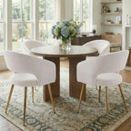 Luxe Haven Cream Faux Leather Dining Chairs with Gold Legs