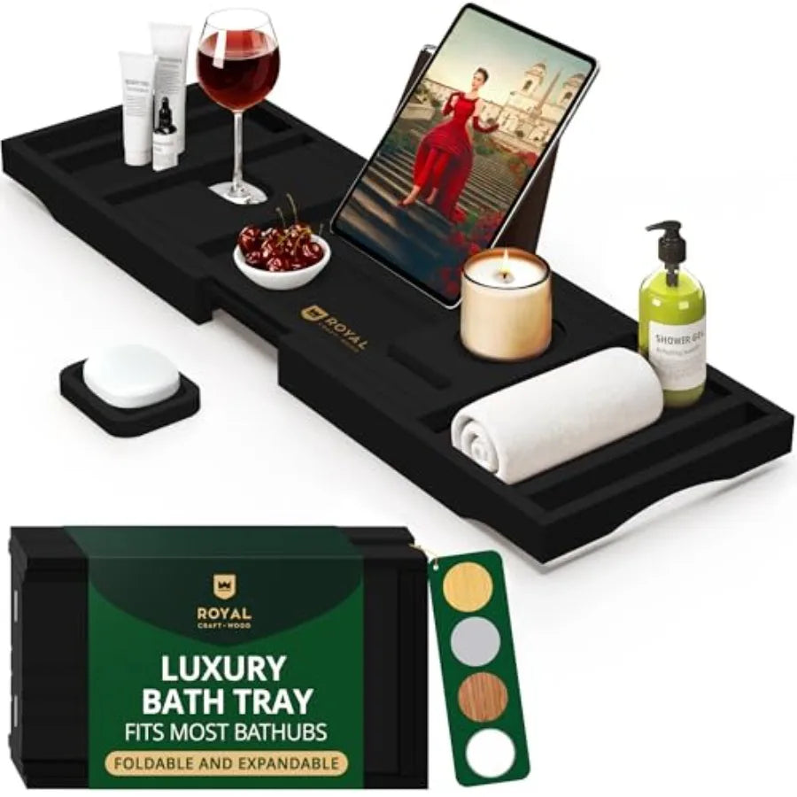 Serenity Retreat Foldable Bamboo Bath Caddy Tray