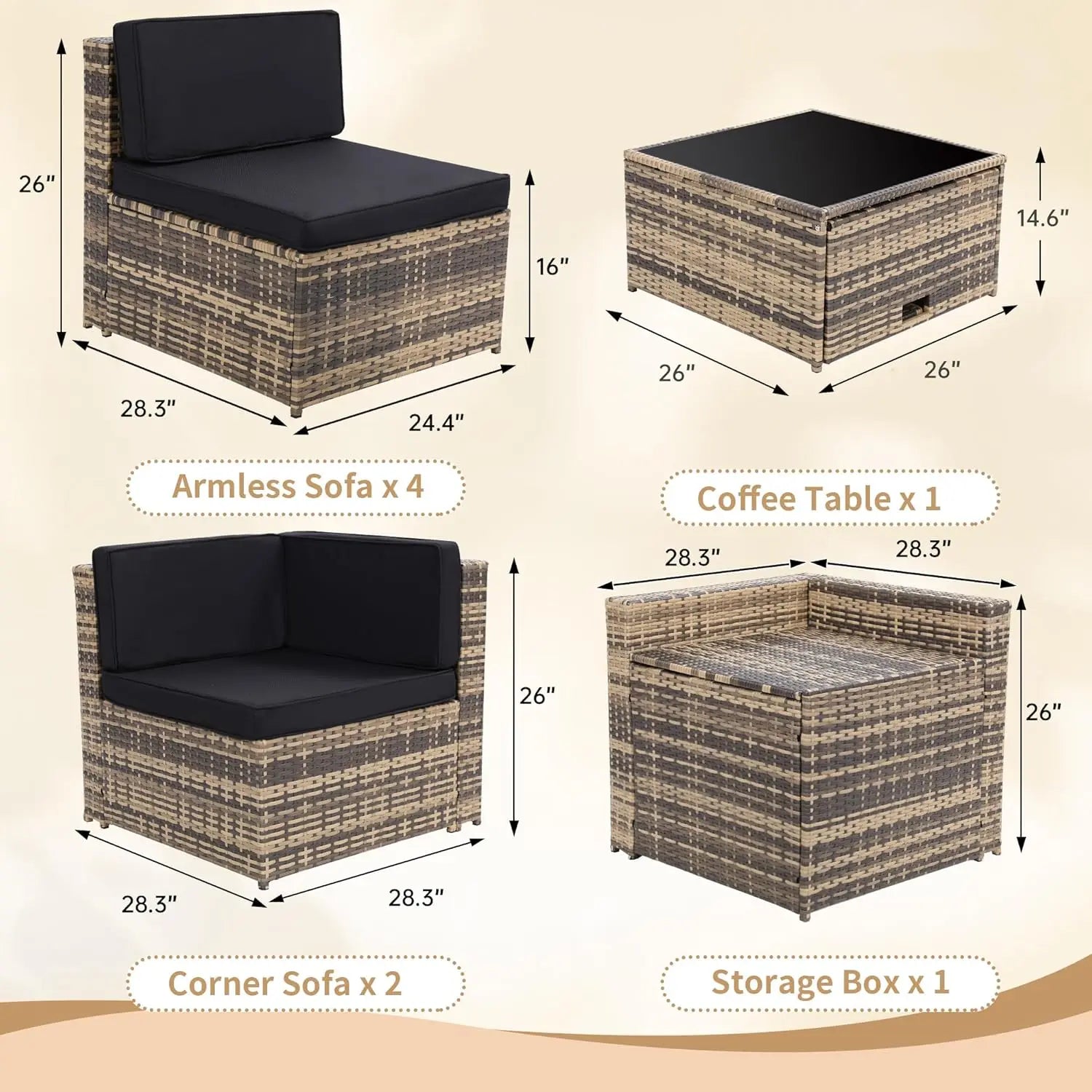 Aspen Ridge 8-Piece Outdoor Wicker Patio Sectional Set