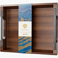 Acacia Wood Serving Tray with Metal Handles
