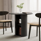 31.5" Round Dining Table for 2-4, Modern Farmhouse Kitchen Table with 2-Tier Storage Shelf, Small Wooden Circle Dining, Custom