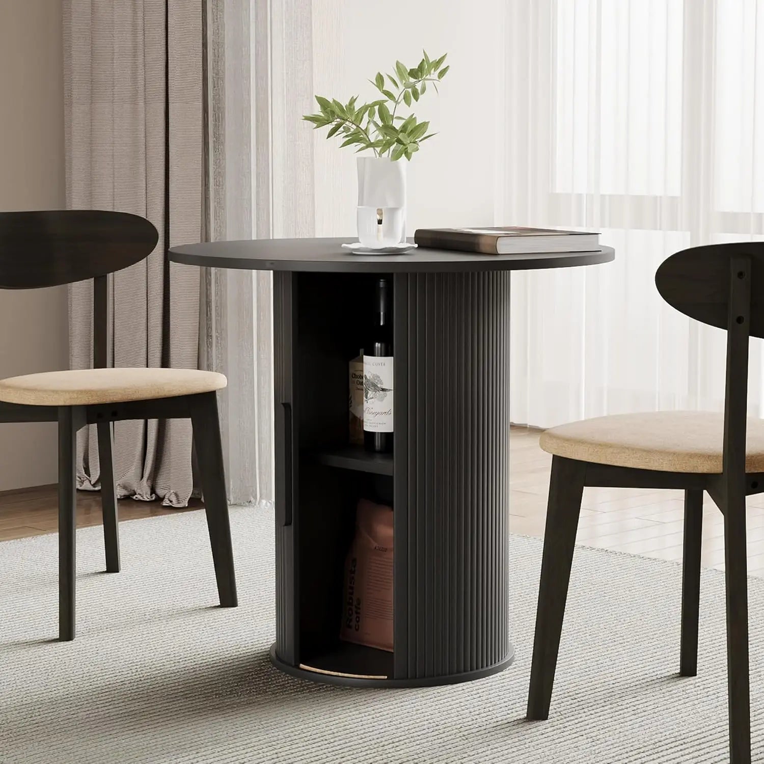 31.5" Round Dining Table for 2-4, Modern Farmhouse Kitchen Table with 2-Tier Storage Shelf, Small Wooden Circle Dining, Custom