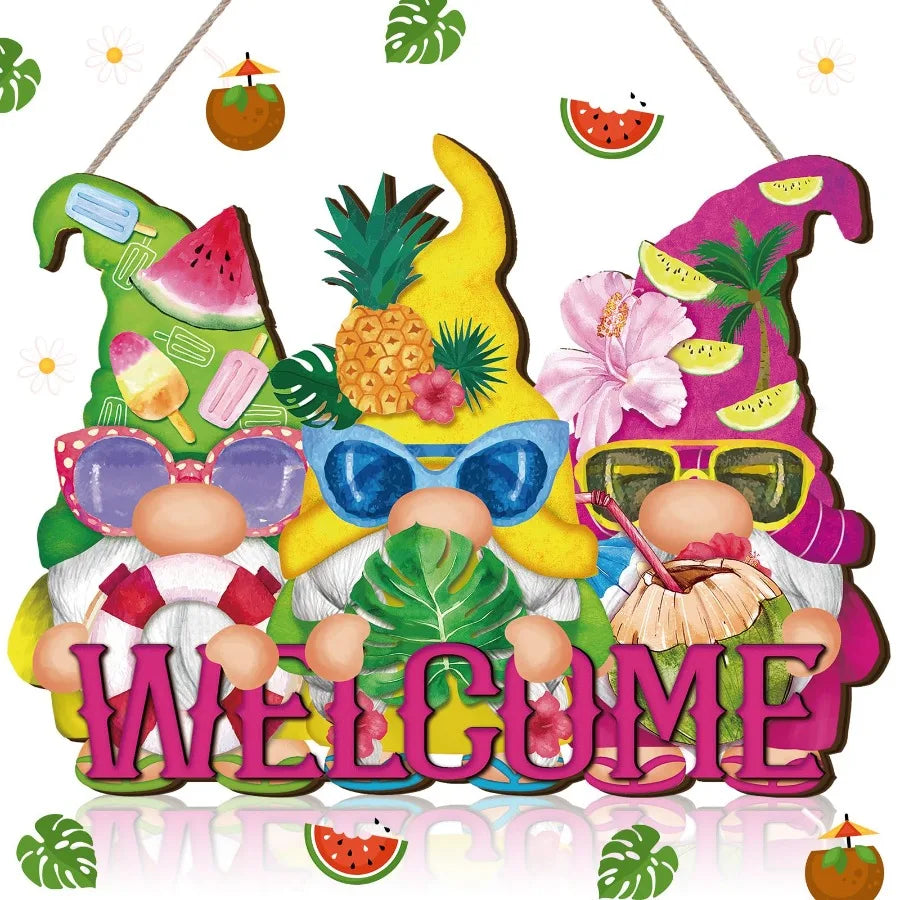 Welcome Wood Door Hanger 12 Inch Large Wooden Flower Sign, Inspirational Wall Porch Art, Summer Fall Front Door Wreath, Indoor