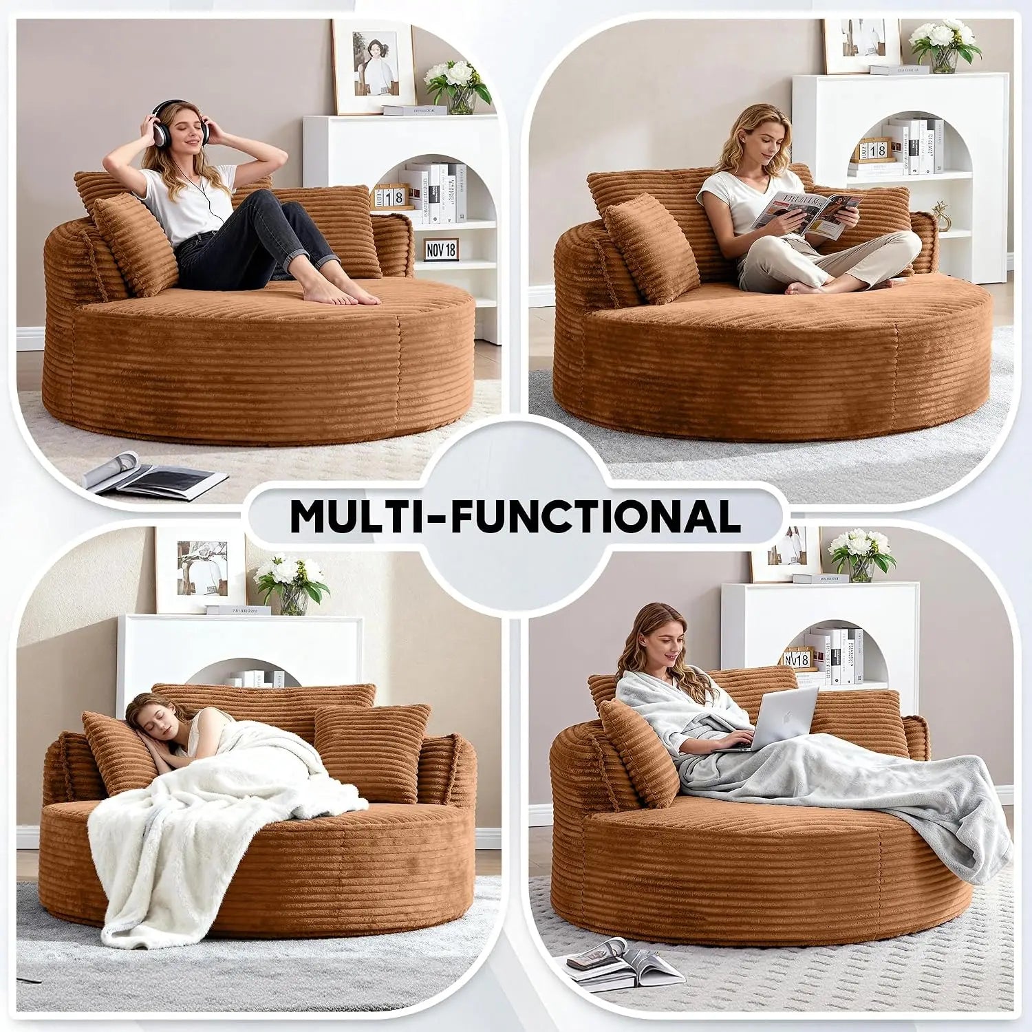 Oversized Round Corduroy Cloud Lounge Chair