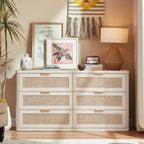 Boho Rattan 6-Drawer Dresser & TV Stand Organizer – 54 Inch