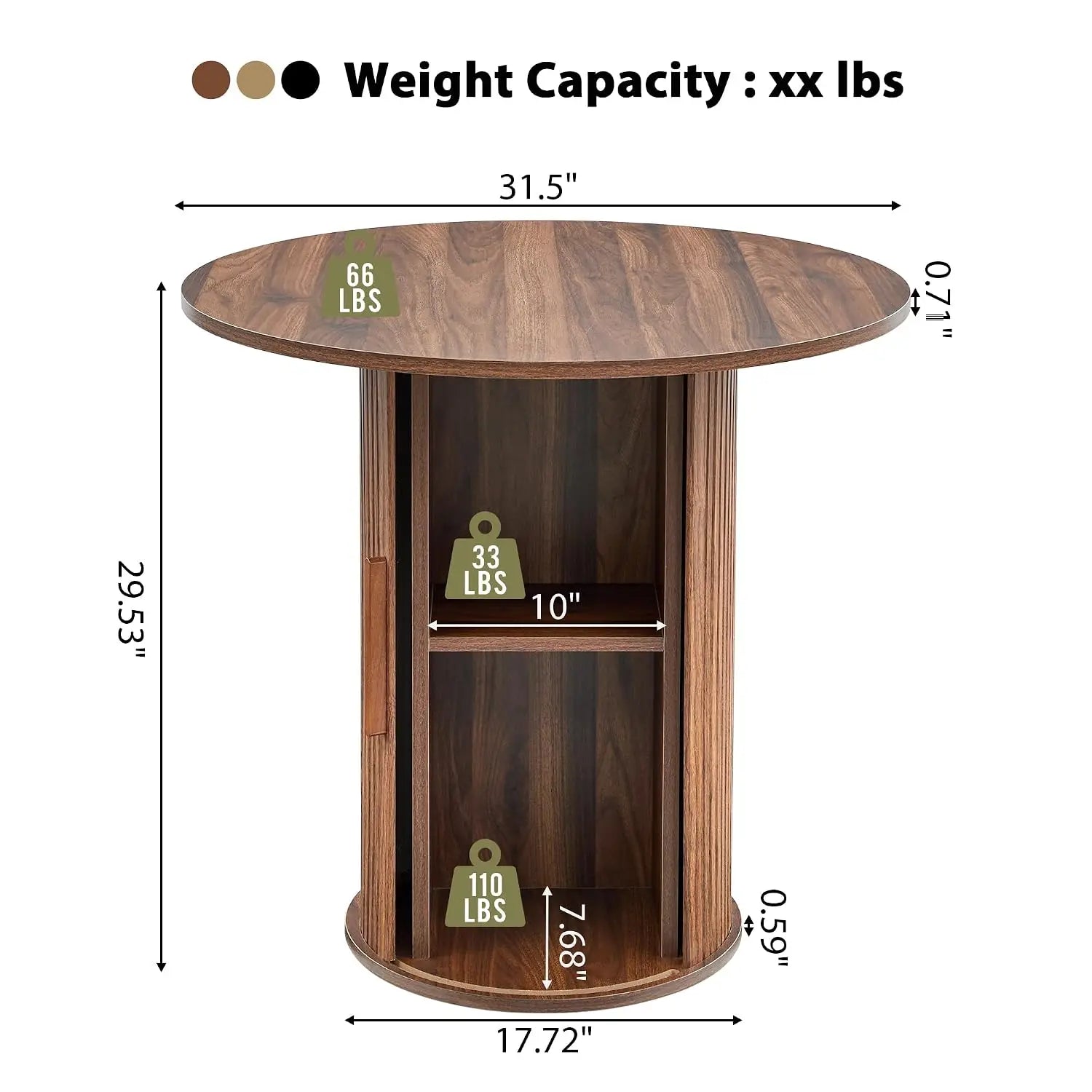 31.5" Round Dining Table for 2-4, Modern Farmhouse Kitchen Table with 2-Tier Storage Shelf, Small Wooden Circle Dining, Custom