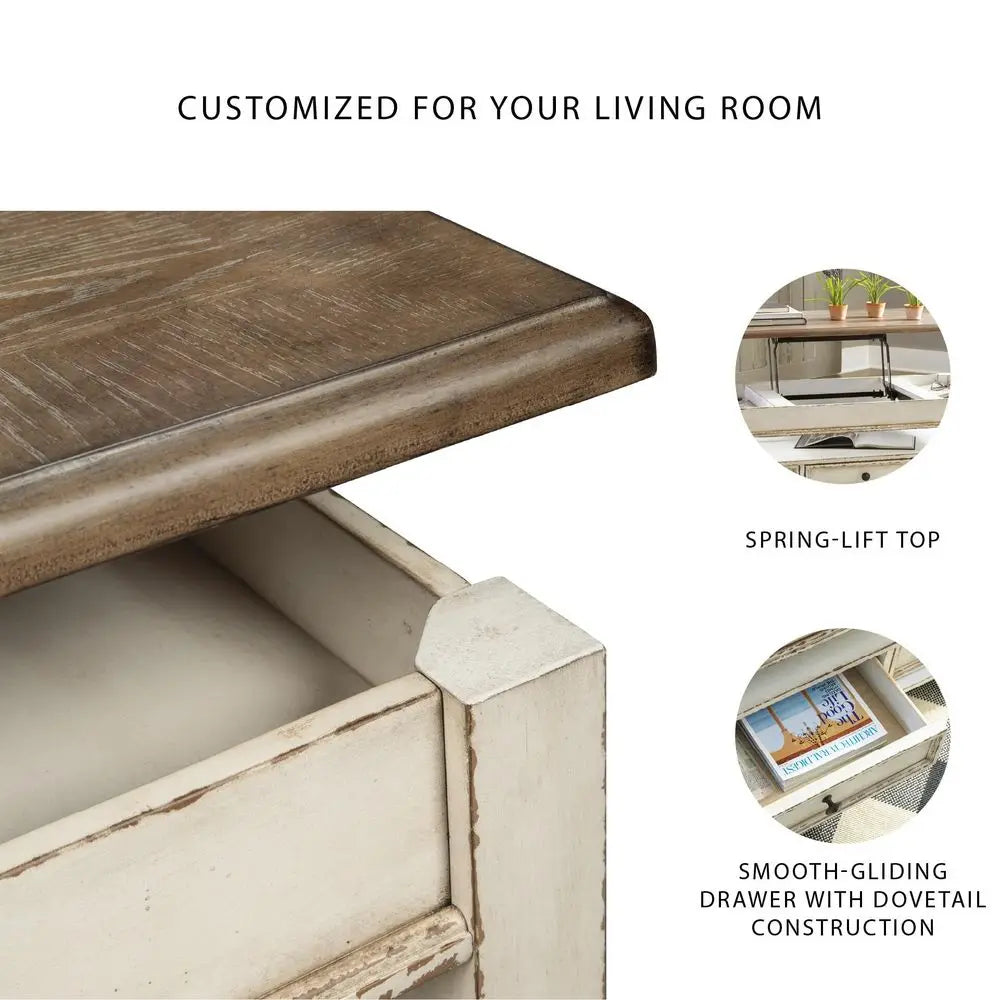 Realyn Vintage Farmhouse Lift-Top Coffee Table with Storage Drawer