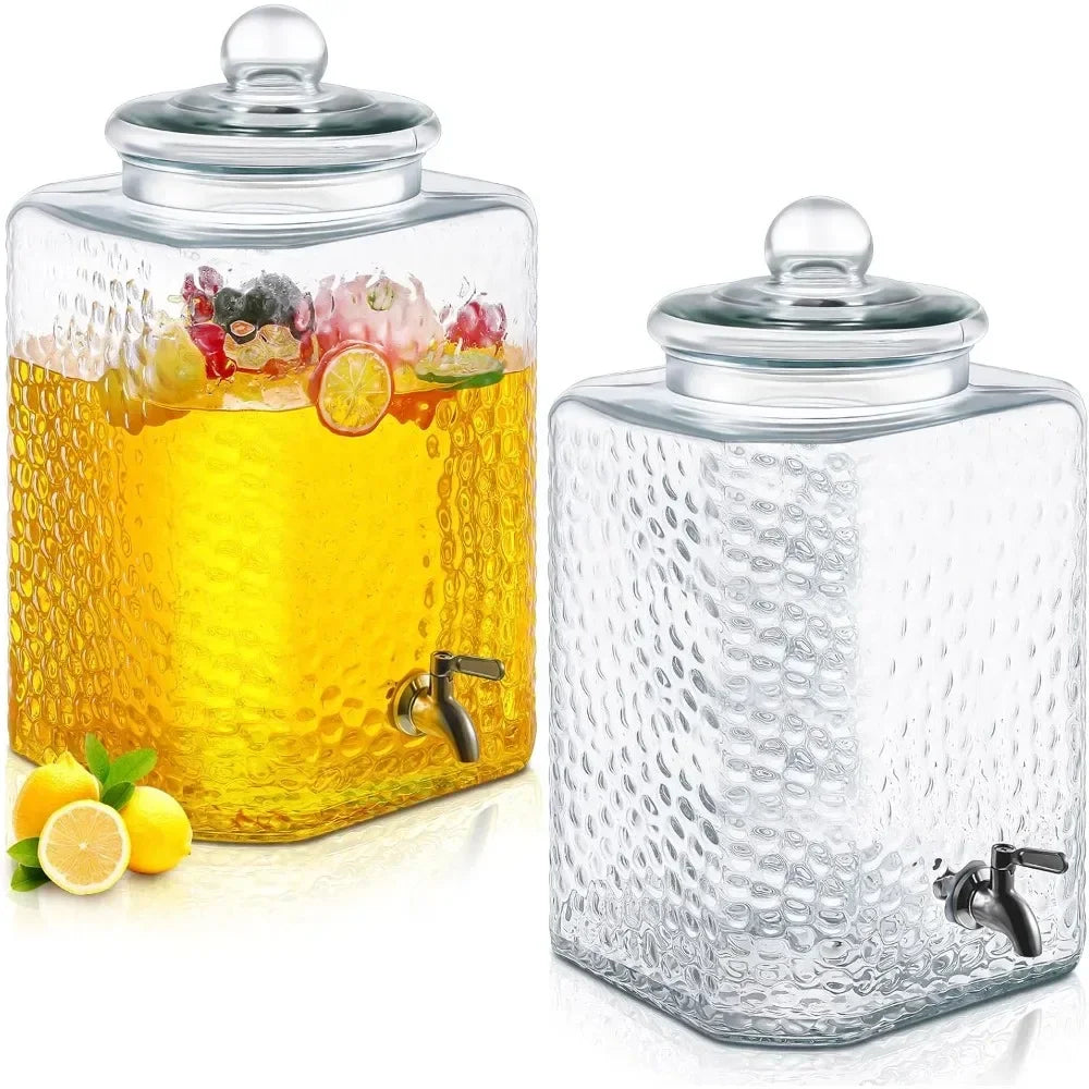 Haven Ridge Estate Hammered Glass Beverage Dispenser Set – 5 Gallon (Set of 2)