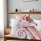 7 Pieces Chic Floral Printed Bed Comforter Sets, Queen King, Soft And Comfortable Summer Bedding Sets, Bed In A Bag, Hotel Bedro