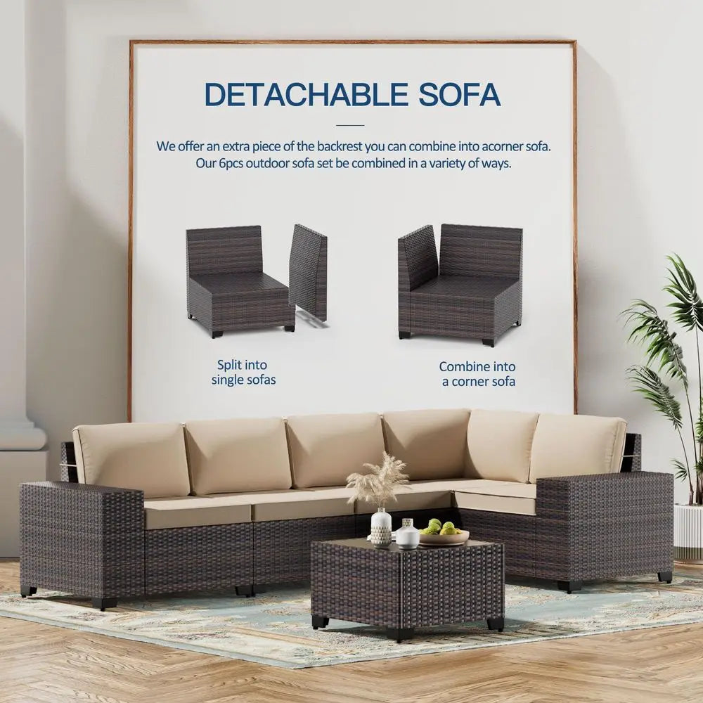 Aspen Ridge 7-Piece Wicker Patio Sectional with Fire Pit Table
